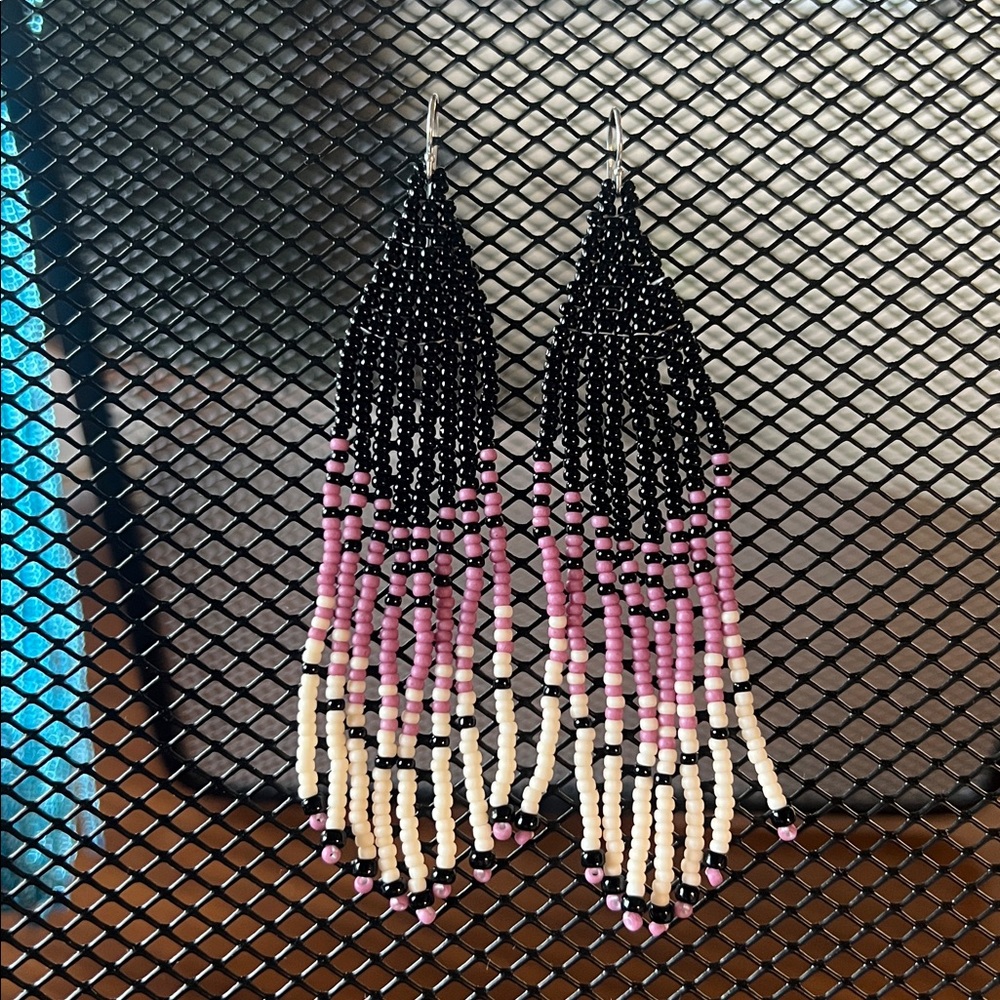 Handmade Beaded Earrings Fringe Seed Jewelry Dangle Boho Tribal